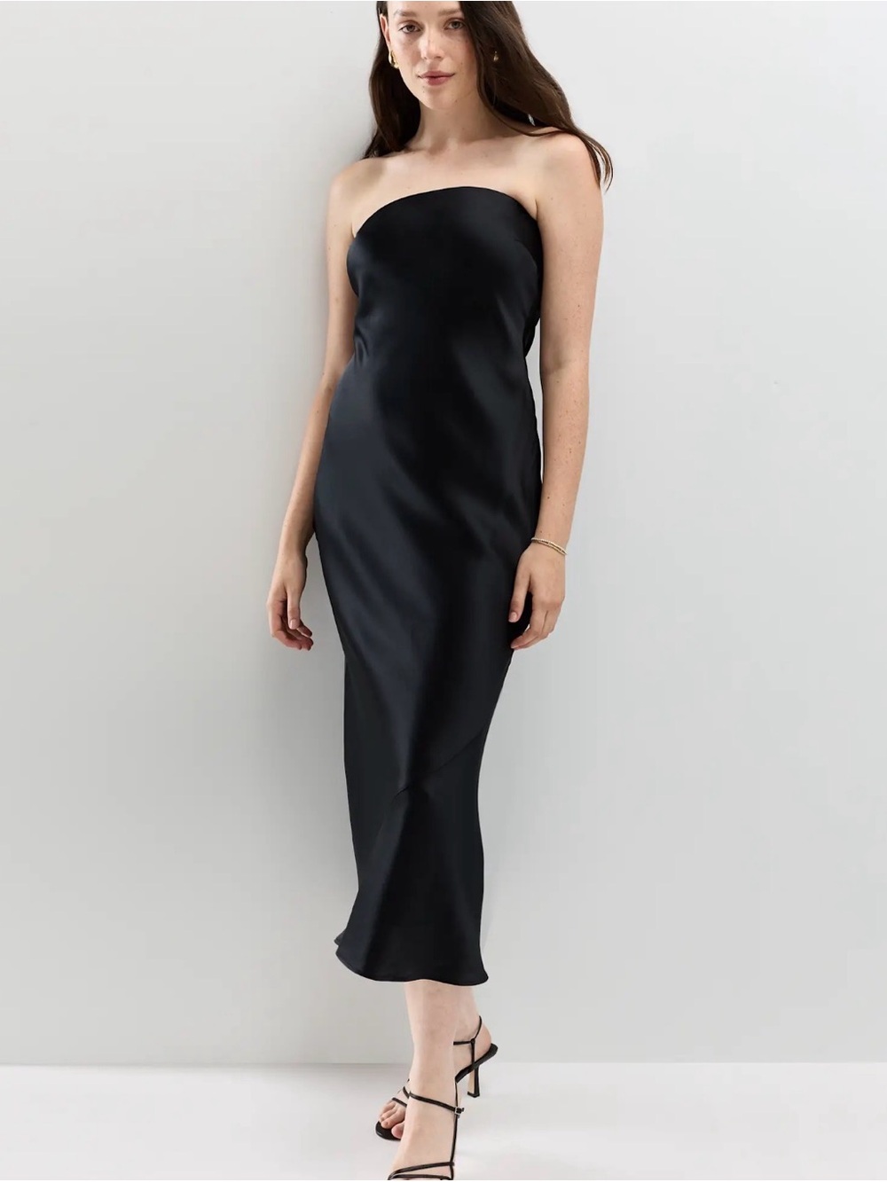 Quince 100% Washable Silk Strapless Midi Maxi Dress Black NWT S 2 4 Reformation - Picture 8 of 12